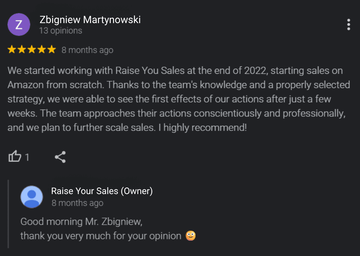 Recensione Google di un cliente del marchio Igart sulla collaborazione con Raise Your Sales