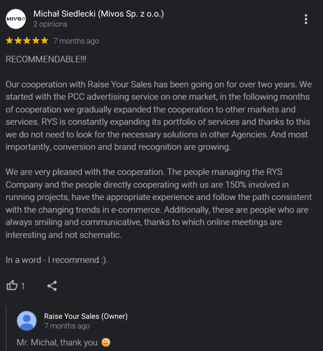 Recensione del cliente Mivos