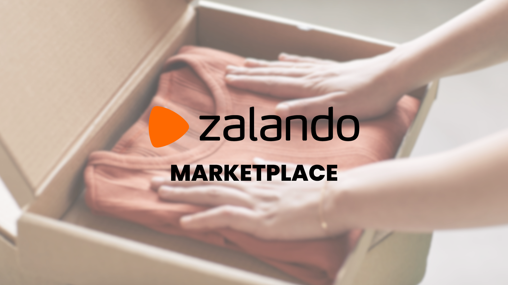 Mani ripongono un maglione piegato in una scatola di spedizione di cartone; nell'immagine il logo Zalando Marketplace